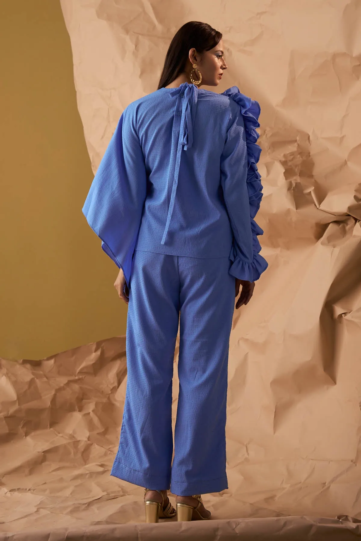 Blue Waffle Crepe Co-ord Set
