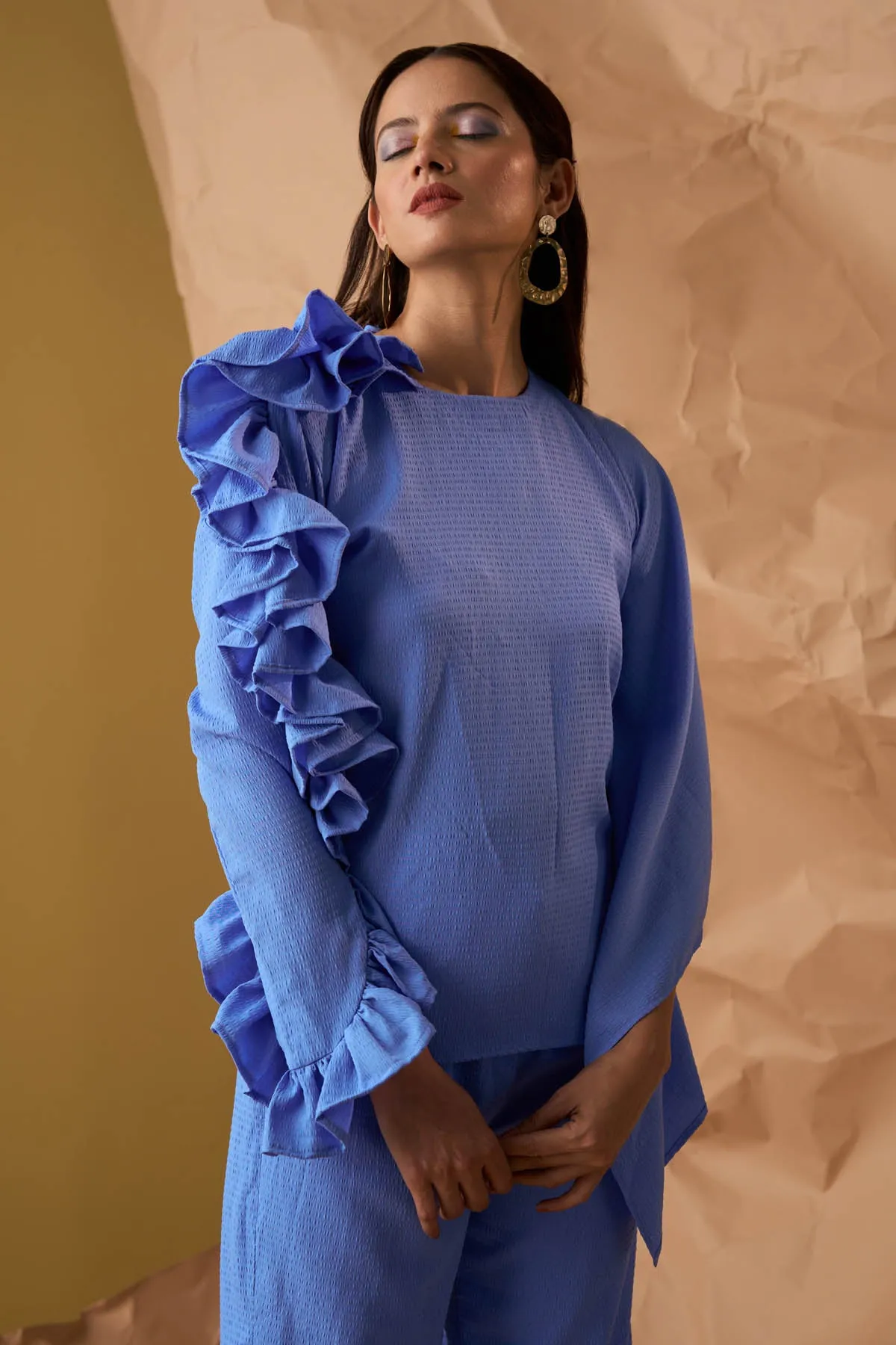 Blue Waffle Crepe Co-ord Set