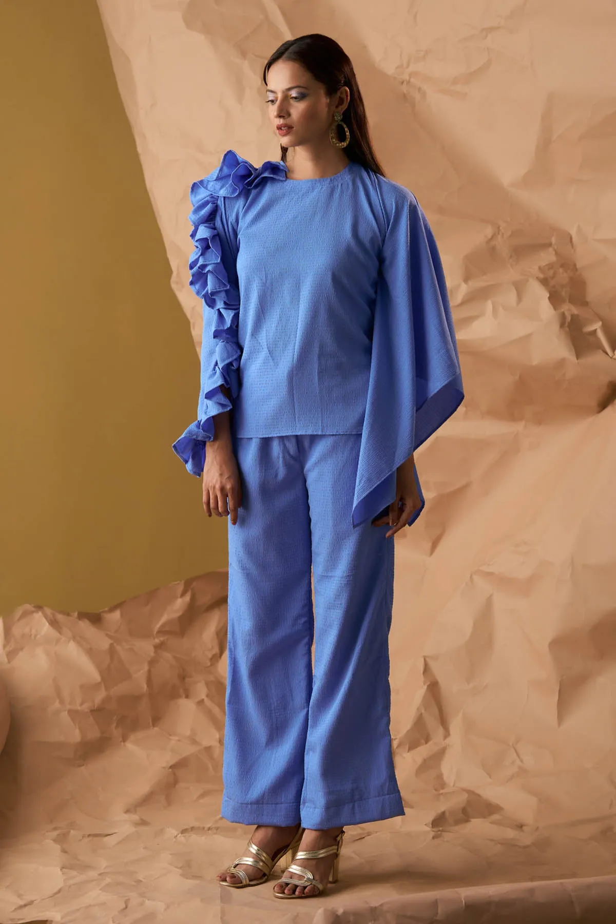 Blue Waffle Crepe Co-ord Set