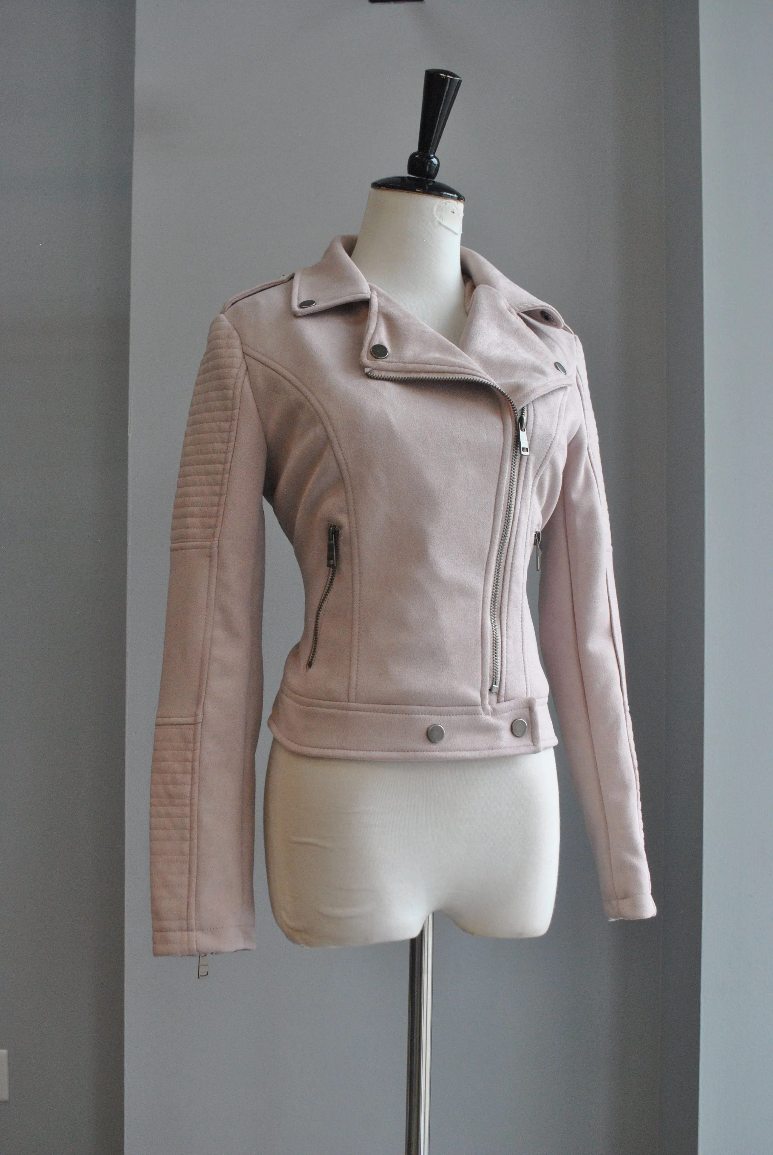 BLUSH PINK MOTO FAUX SUEDE JACKET