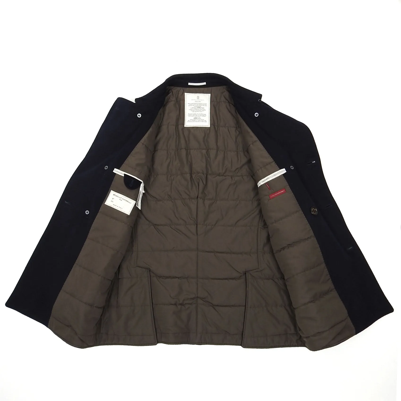 Brunello Cucinelli Navy Wool/Cashmere Insulated Peacoat Size 50