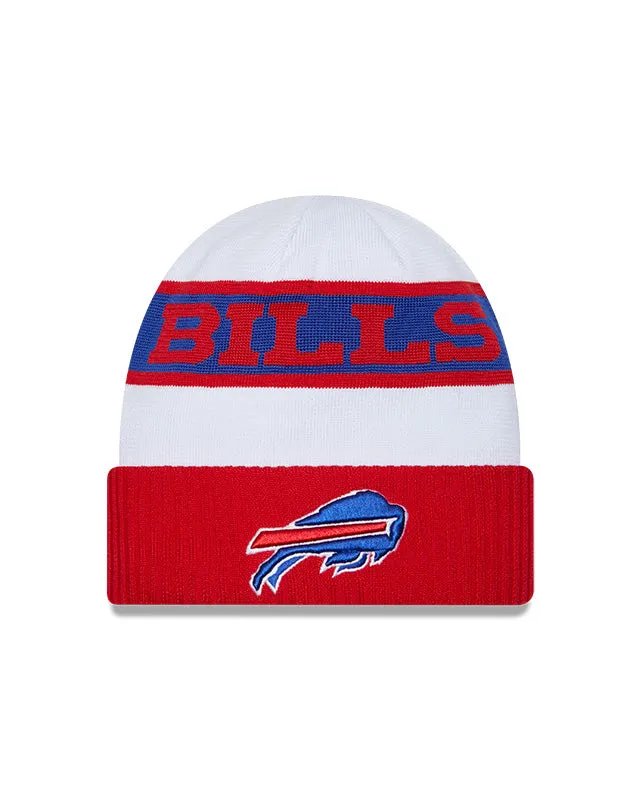 Buffalo Bills New Era 2023 Sideline Tech Cuffed Knit Hat - White/Red