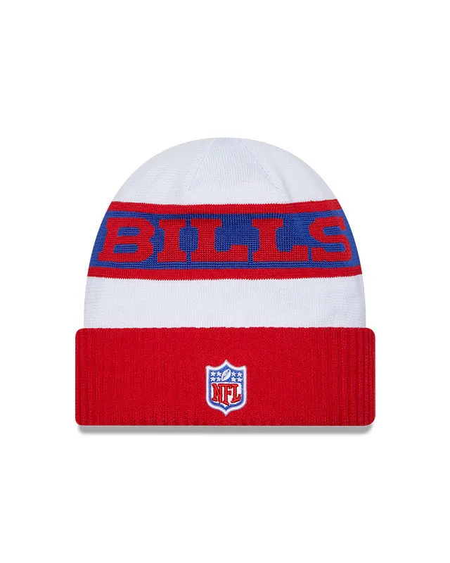 Buffalo Bills New Era 2023 Sideline Tech Cuffed Knit Hat - White/Red