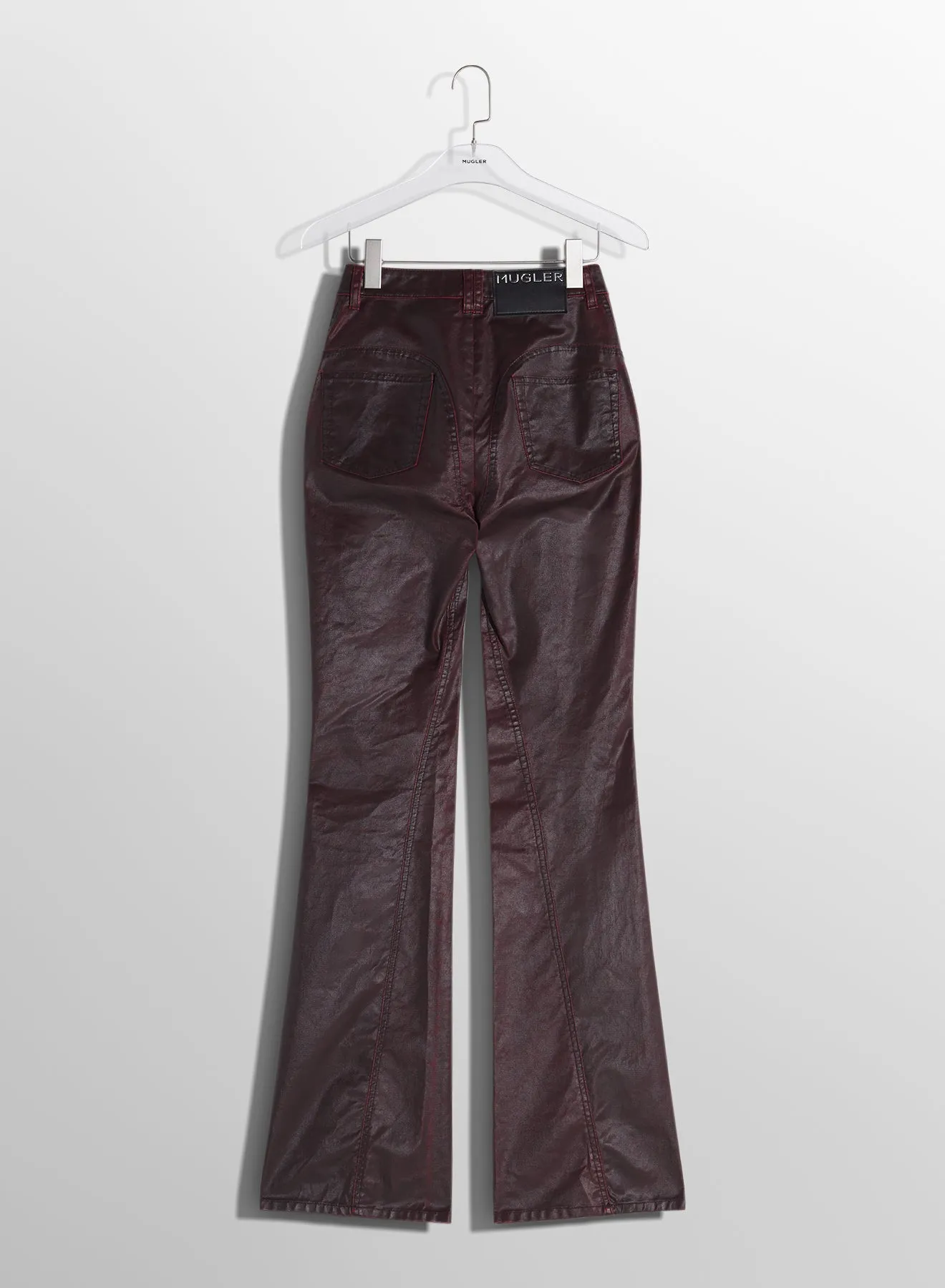 burgundy waxed denim pants