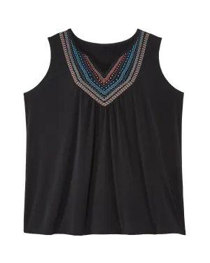 Carlota Embroidered Tunic Tank | Black / Azure Blue
