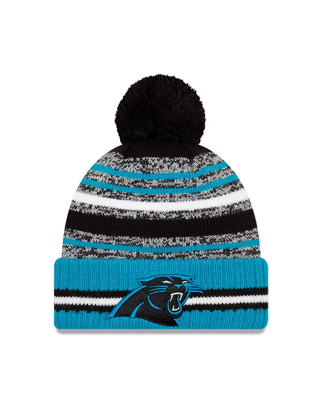Carolina Panthers New Era 2021 NFL Sideline - Sport Official Pom Cuffed Knit Hat - Blue Carolina/Black