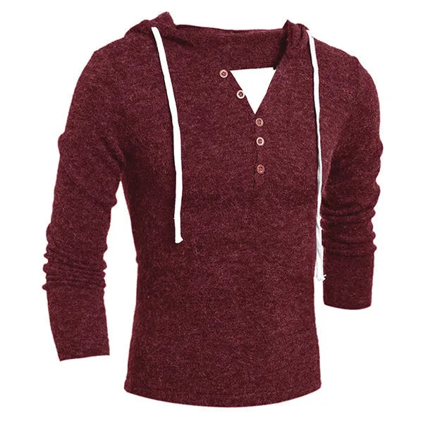 Casual Buttons Knitted Hooded Sweater