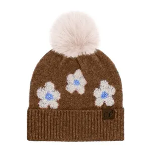 C.C DAISY BEANIE W/ POM (HEATHER BROWN)