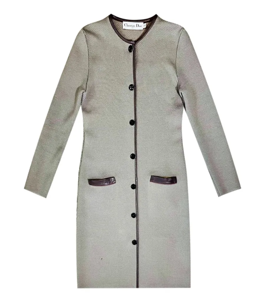 Christian Dior Wool Coat/Cardigan With Leather Trim. Size 38FR