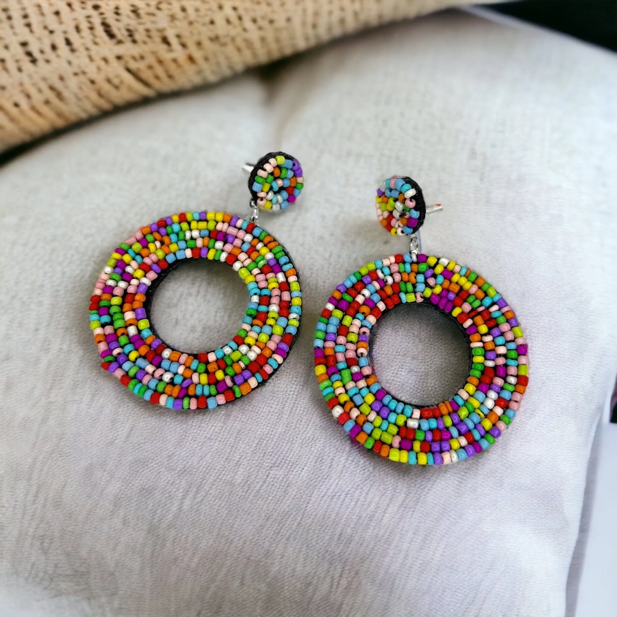 Colorful Boho Earrings - Festival Outfit, Boho Earrings, Bohemian Style, Rainbow Beaded, Rainbow Earrings, Beaded Accessories, Mardi Gras