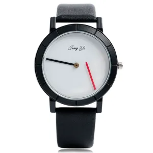 Cool Round Dial Leather Strap Wrist Watch Unique Fashion Hot Special Design White Dial Women Men Band Modern Creative Gift