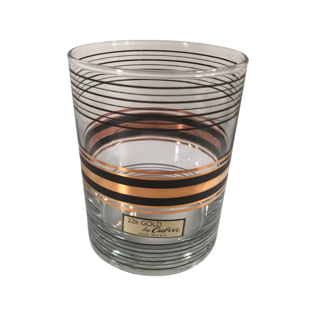 Culver Signed 22-Karat Gold and Black Striped Double Old Fashion Glasses (Set of 4)