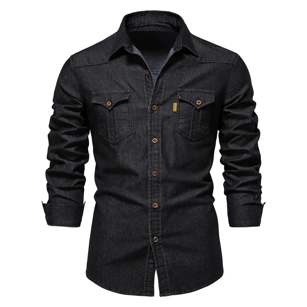 Elastic Cotton Denim Men's Shirt