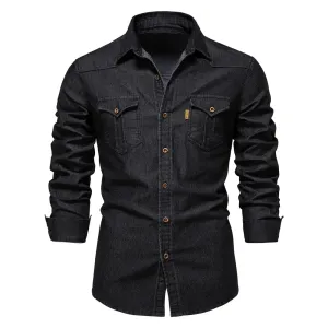 Elastic Cotton Denim Men's Shirt