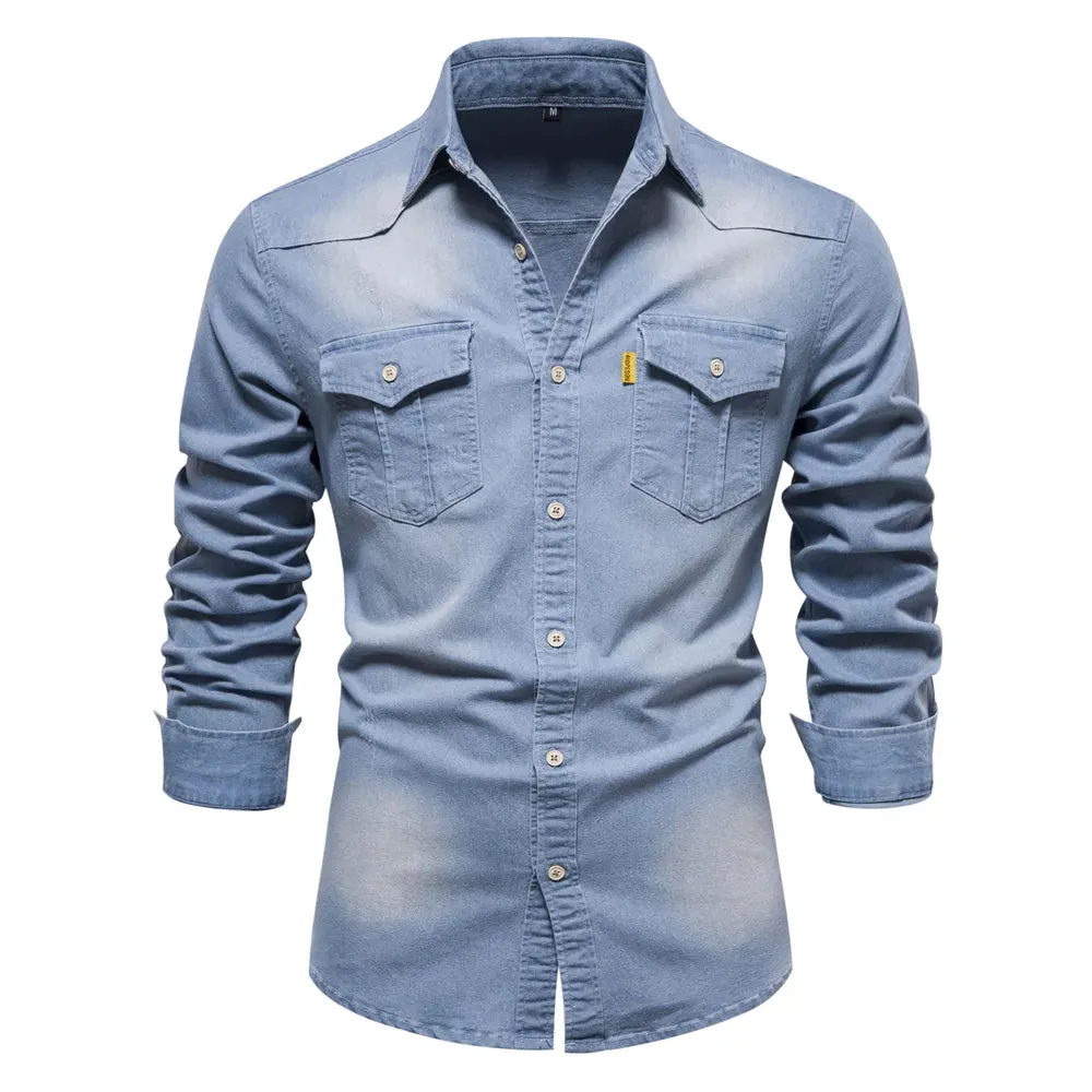Elastic Cotton Denim Men's Shirt
