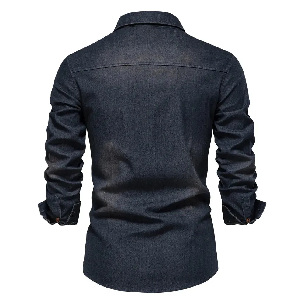Elastic Cotton Denim Men's Shirt