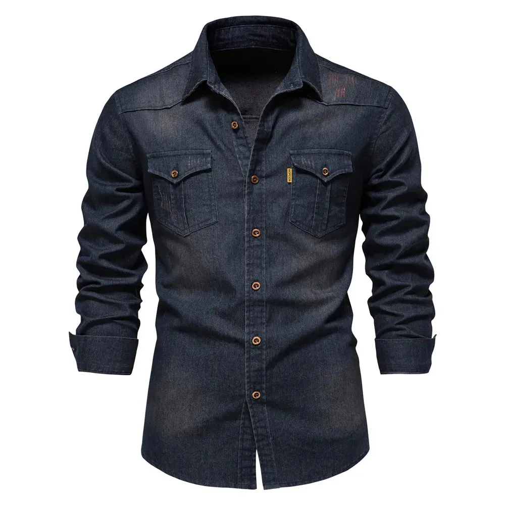 Elastic Cotton Denim Men's Shirt