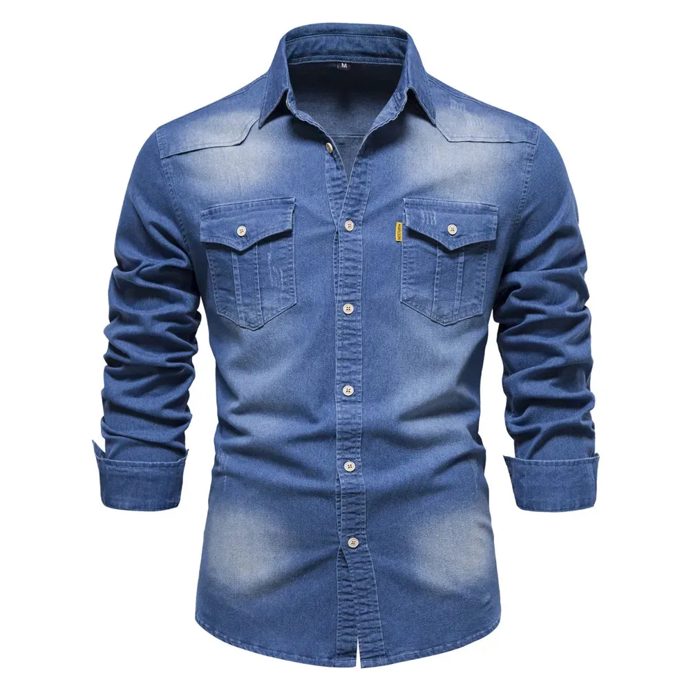 Elastic Cotton Denim Men's Shirt