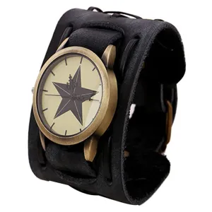 Fabulous 2016 1pc New Cool Style Retro summer unique Punk Rock Big Wide Leather Bracelet Cuff Watches men watch women wholesale