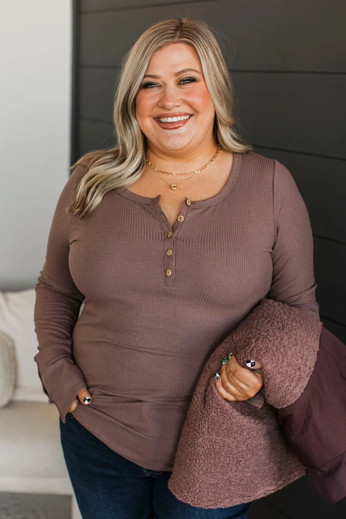 Give Your Best Henley Top- Mocha