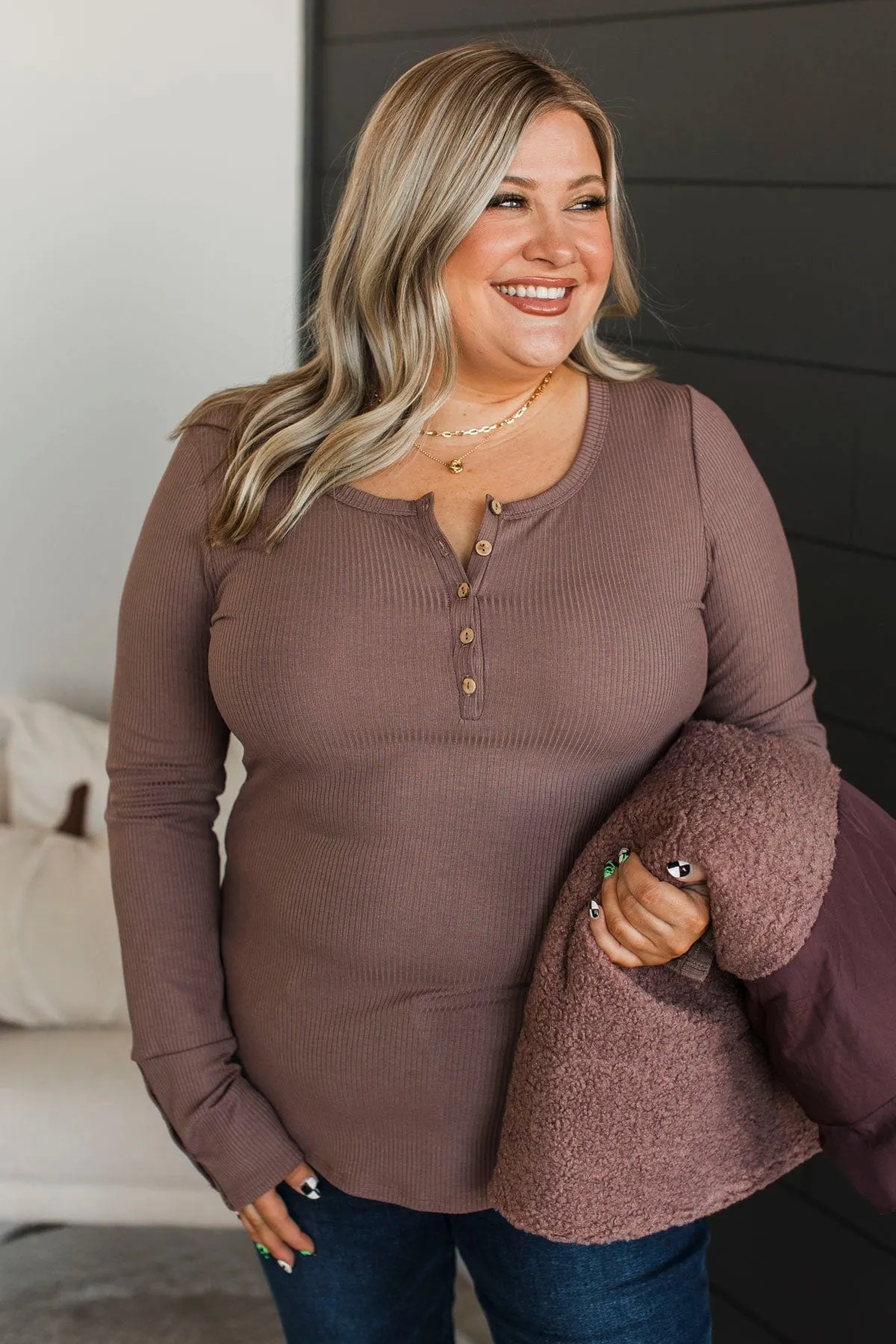 Give Your Best Henley Top- Mocha