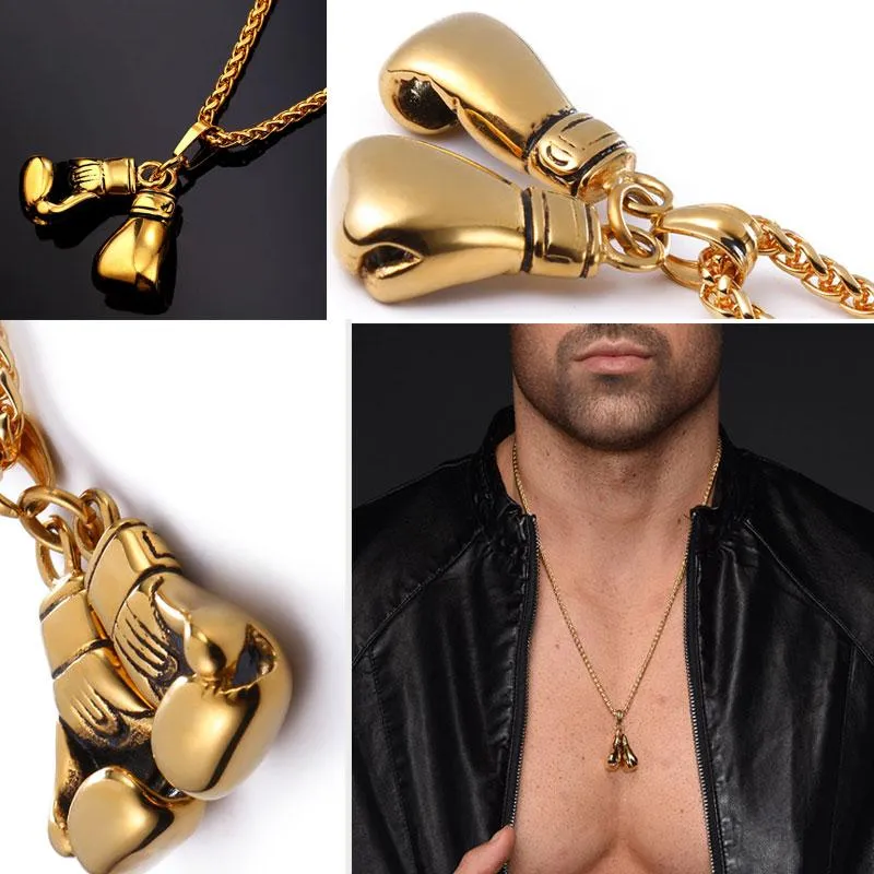 Gold Boxing Gloves Charm Necklace
