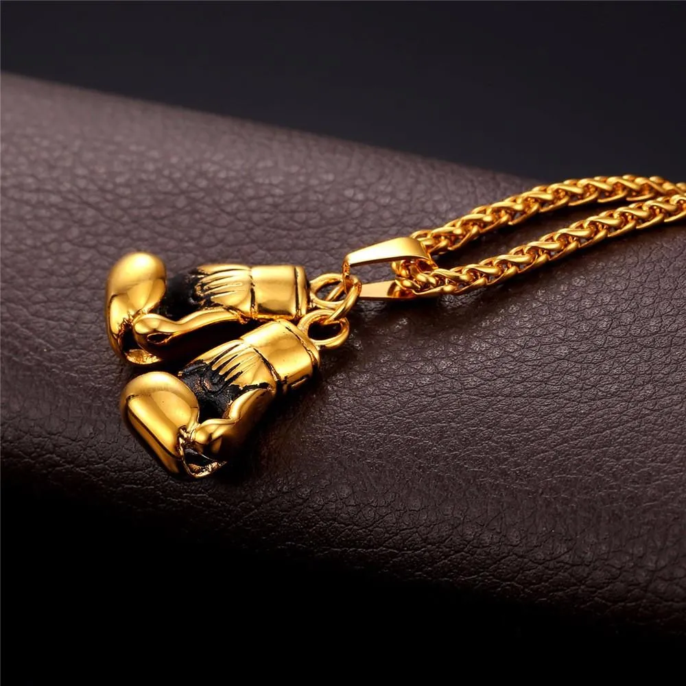 Gold Boxing Gloves Charm Necklace