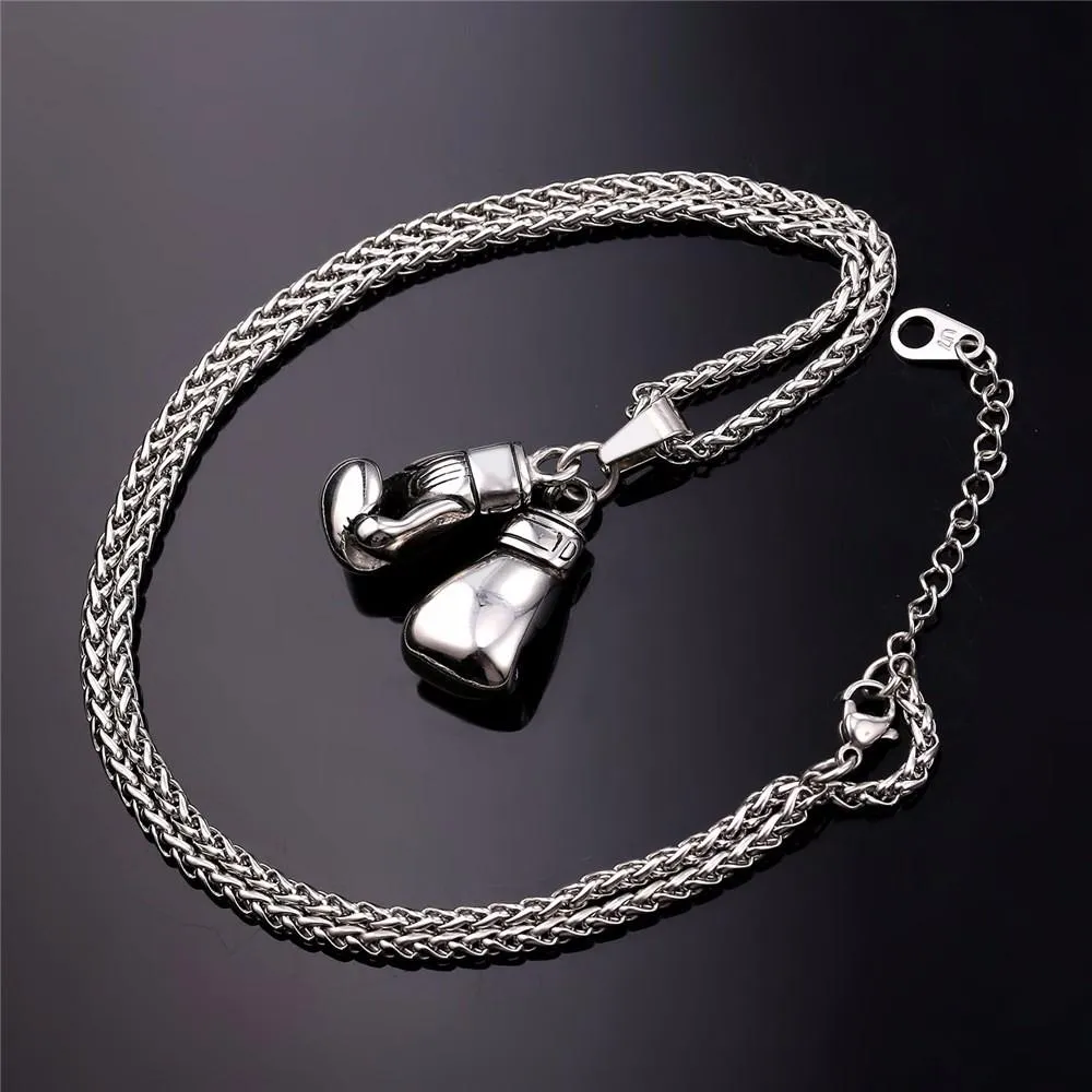 Gold Boxing Gloves Charm Necklace