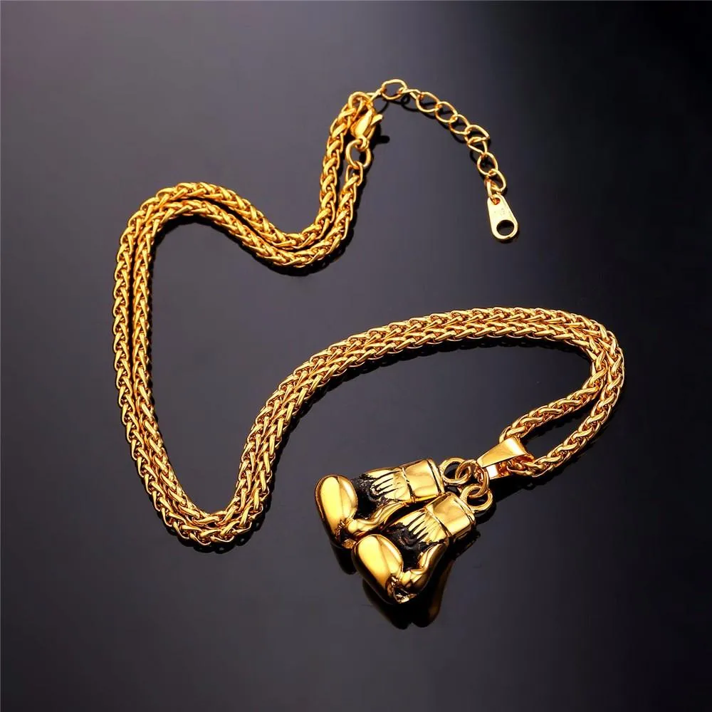 Gold Boxing Gloves Charm Necklace