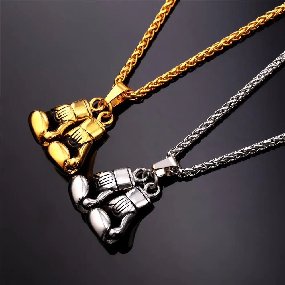 Gold Boxing Gloves Charm Necklace