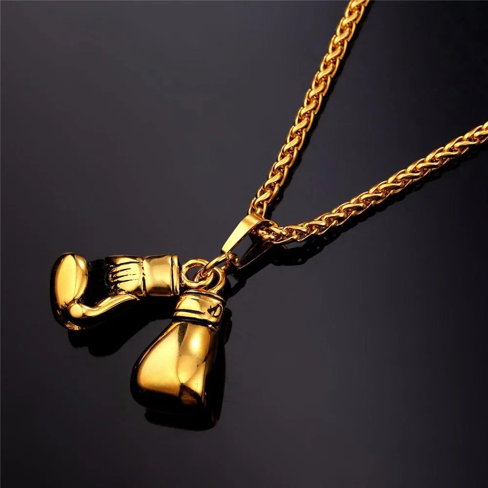Gold Boxing Gloves Charm Necklace