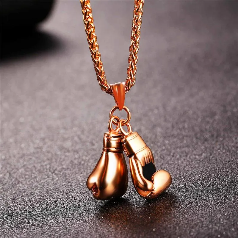 Gold Boxing Gloves Charm Necklace