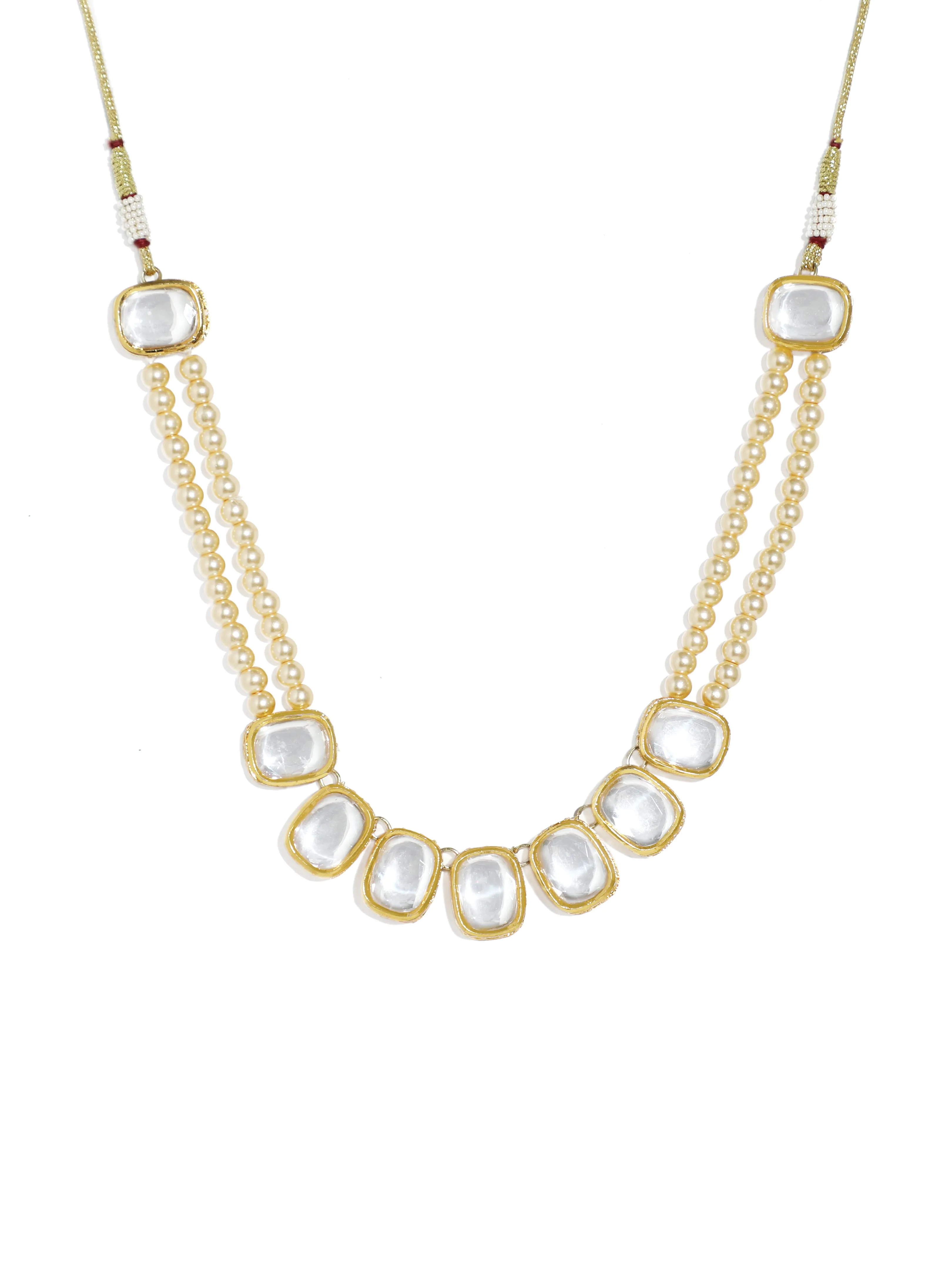 Golden Pearl Beads Polki Kundan Necklace Set