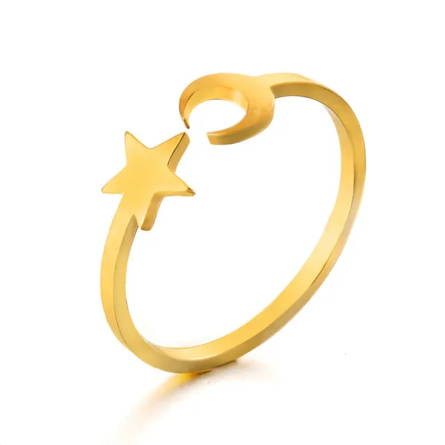 Golden Silver Color Stainless Steel Resizable Engagement Lover Rings Set For Women Men Wedding Band Jewelry Accessories Gifts