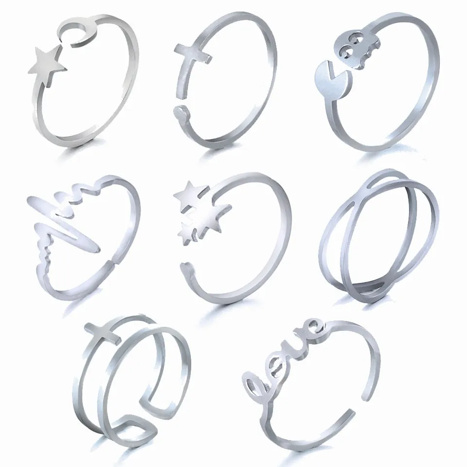 Golden Silver Color Stainless Steel Resizable Engagement Lover Rings Set For Women Men Wedding Band Jewelry Accessories Gifts