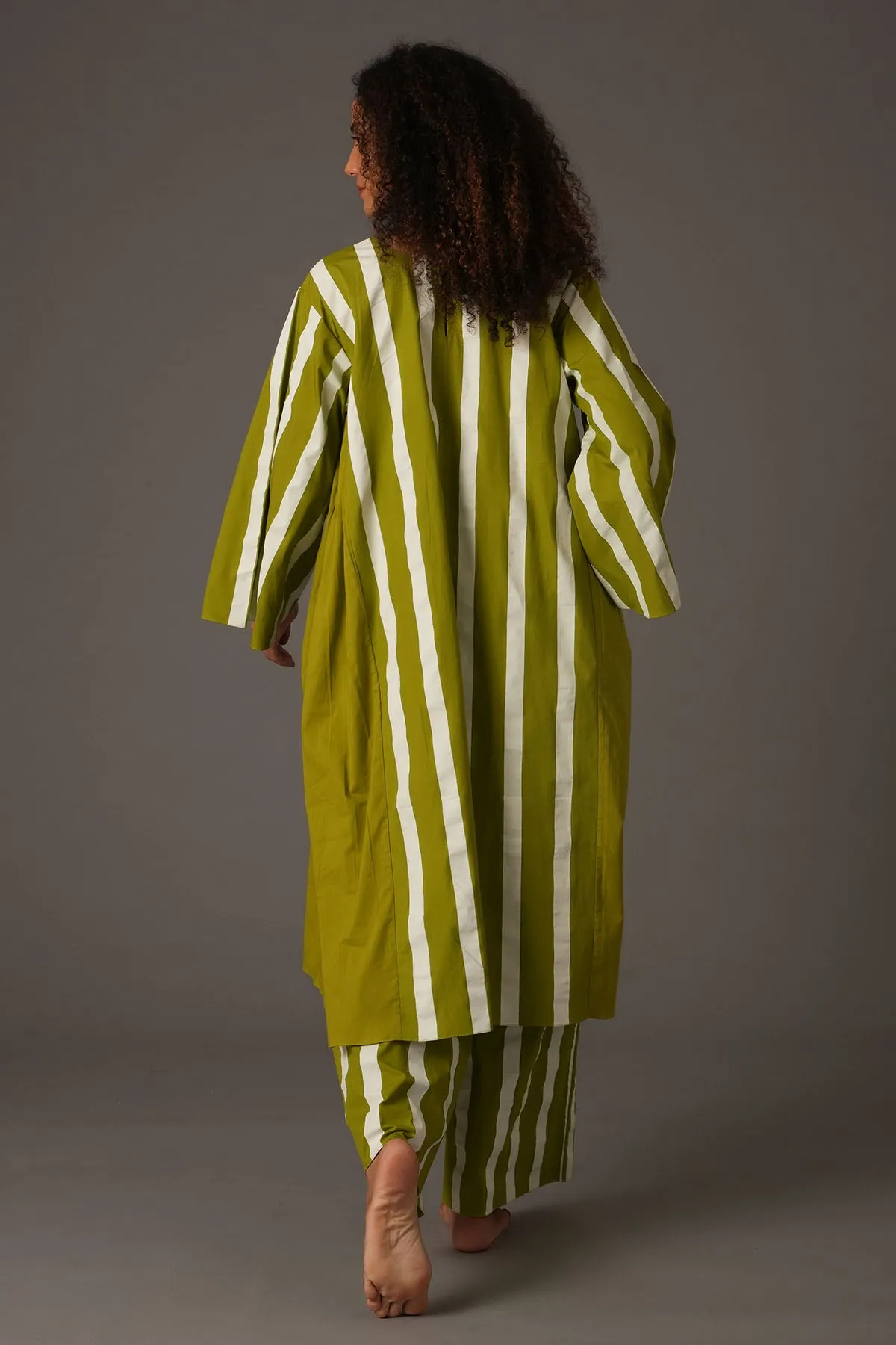 Green Flare Stripe Kurta & Pants