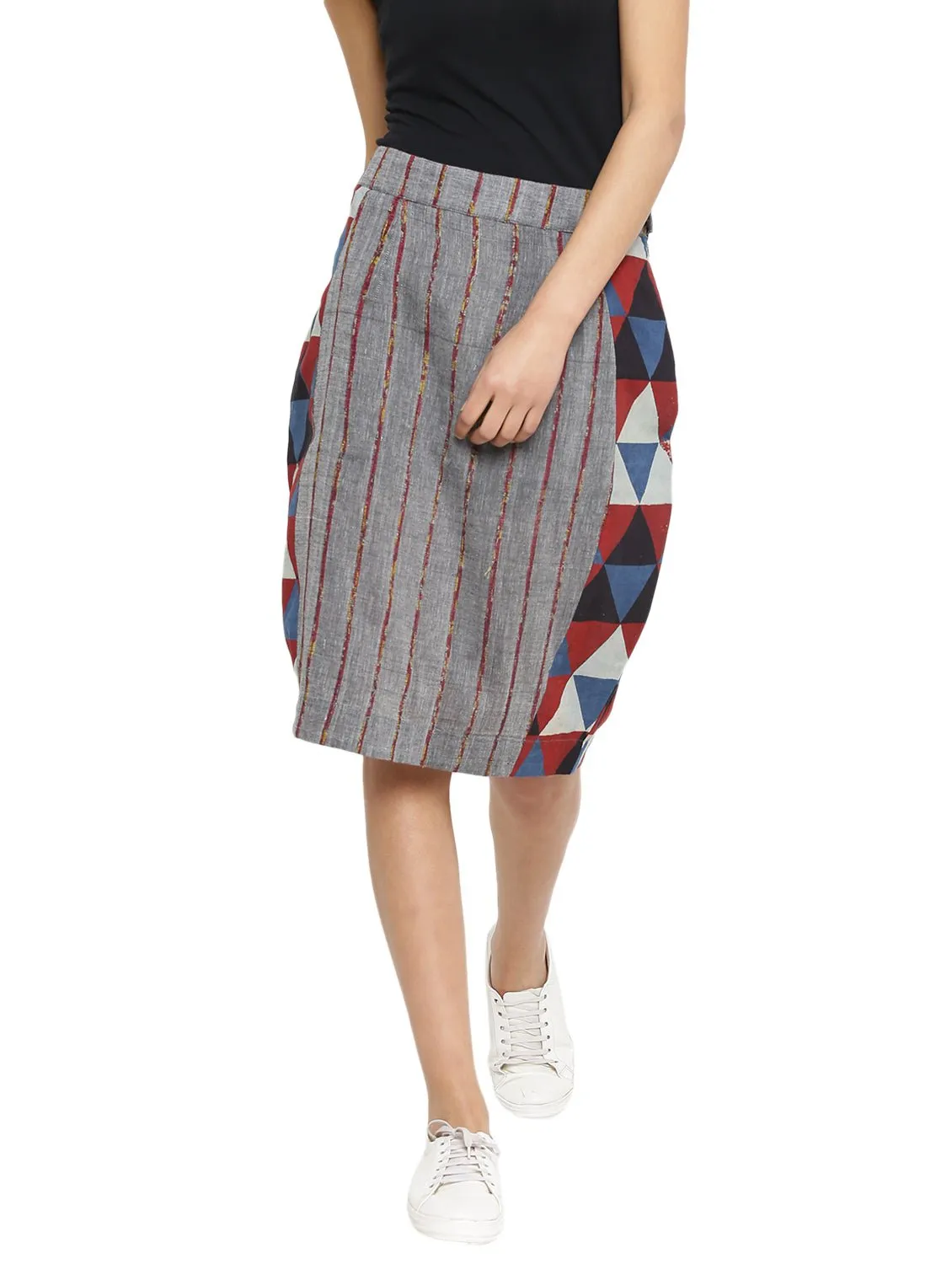 Grey Printed Khesh Pencil Skirt