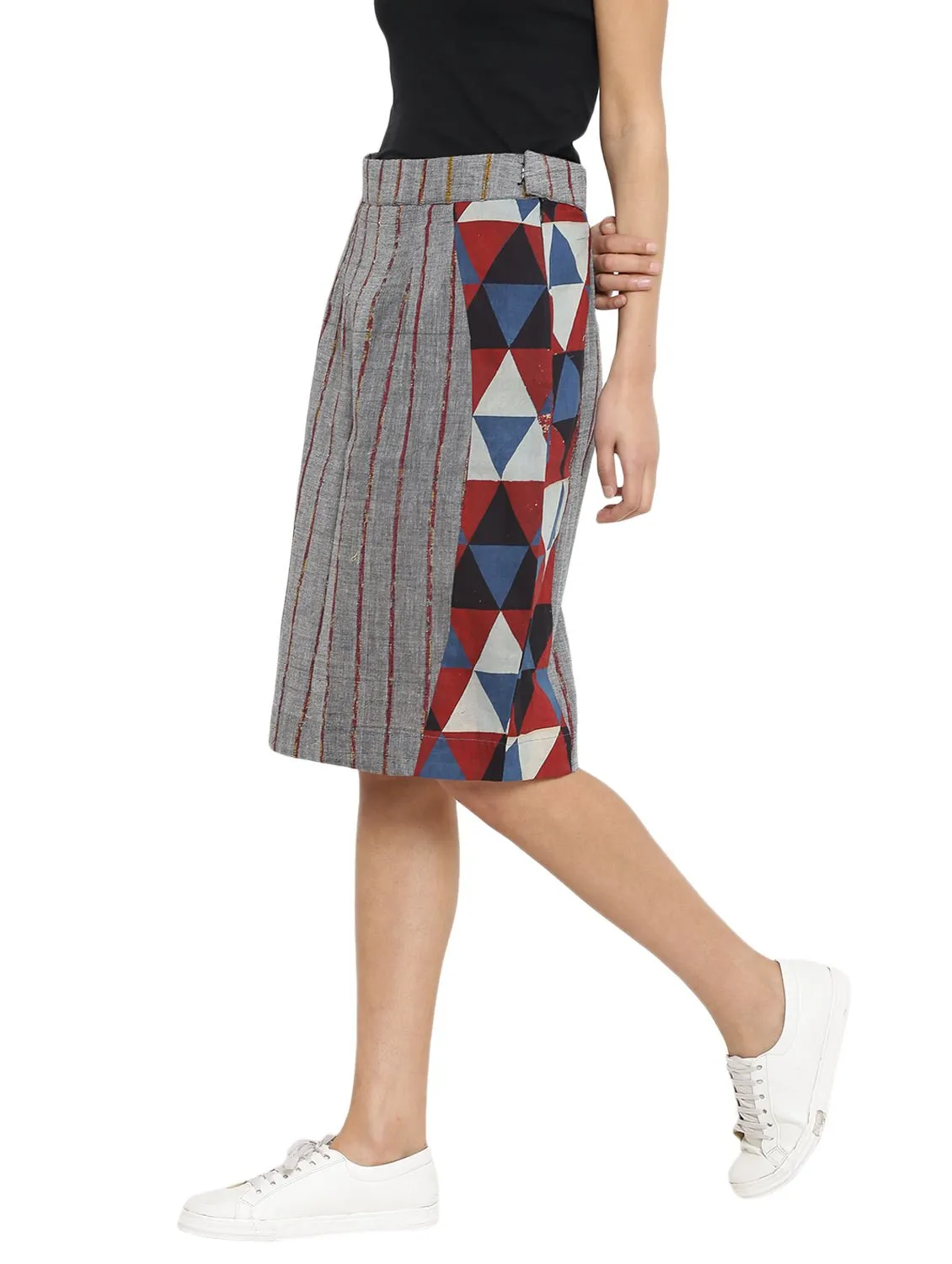 Grey Printed Khesh Pencil Skirt