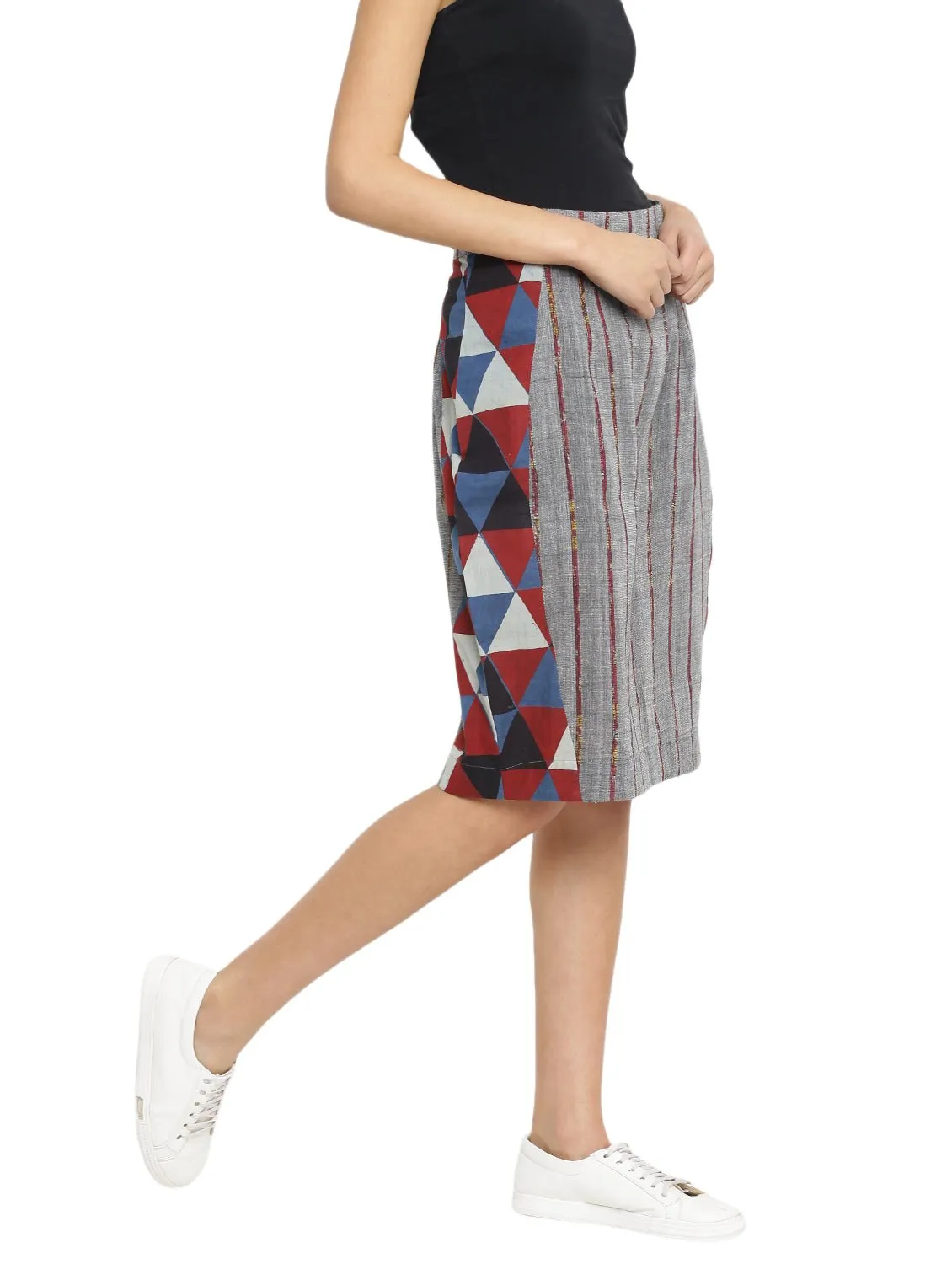 Grey Printed Khesh Pencil Skirt
