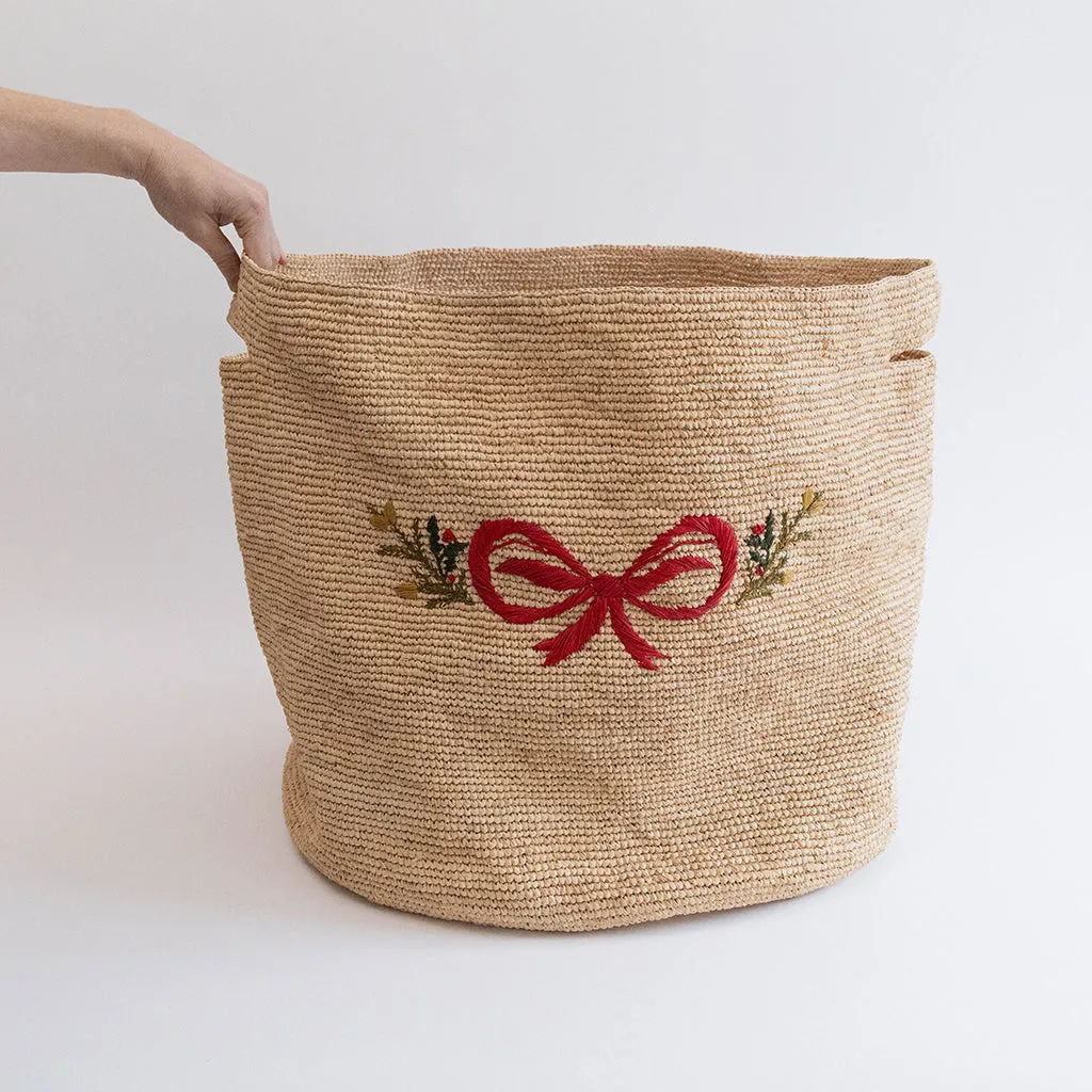 Hand-crocheted Large Raffia Basket