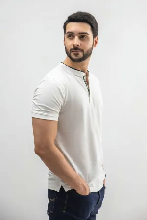 Henley Collar T-Shirt For Men - White