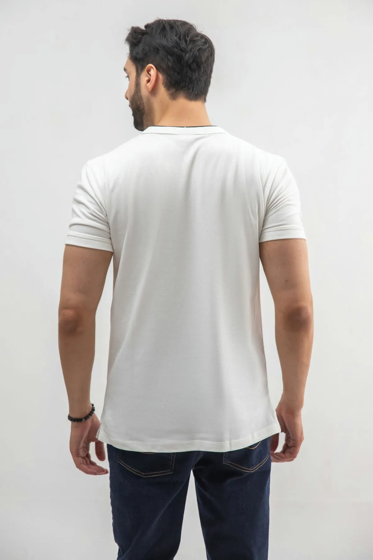 Henley Collar T-Shirt For Men - White