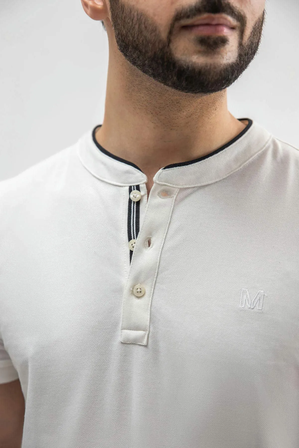 Henley Collar T-Shirt For Men - White