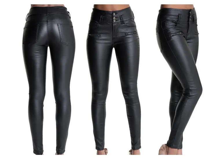 High Waist PU Leather Black Pants