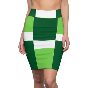 High Waist Womens Pencil Skirt - Contour Stretch - Lime Forest Irish Green Colorblock