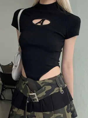 Hollow Out T-shirt Short Sleeve Bodysuits