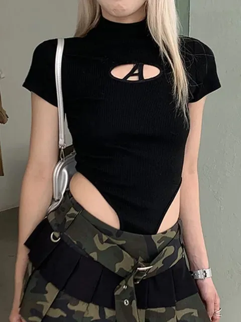 Hollow Out T-shirt Short Sleeve Bodysuits