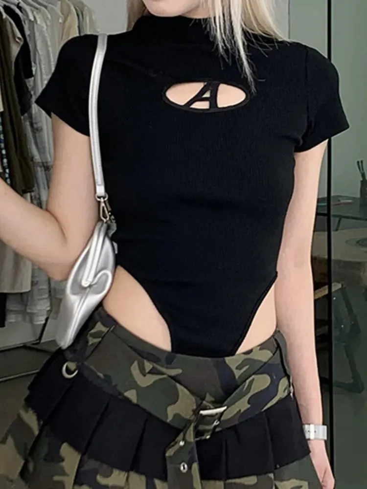 Hollow Out T-shirt Short Sleeve Bodysuits