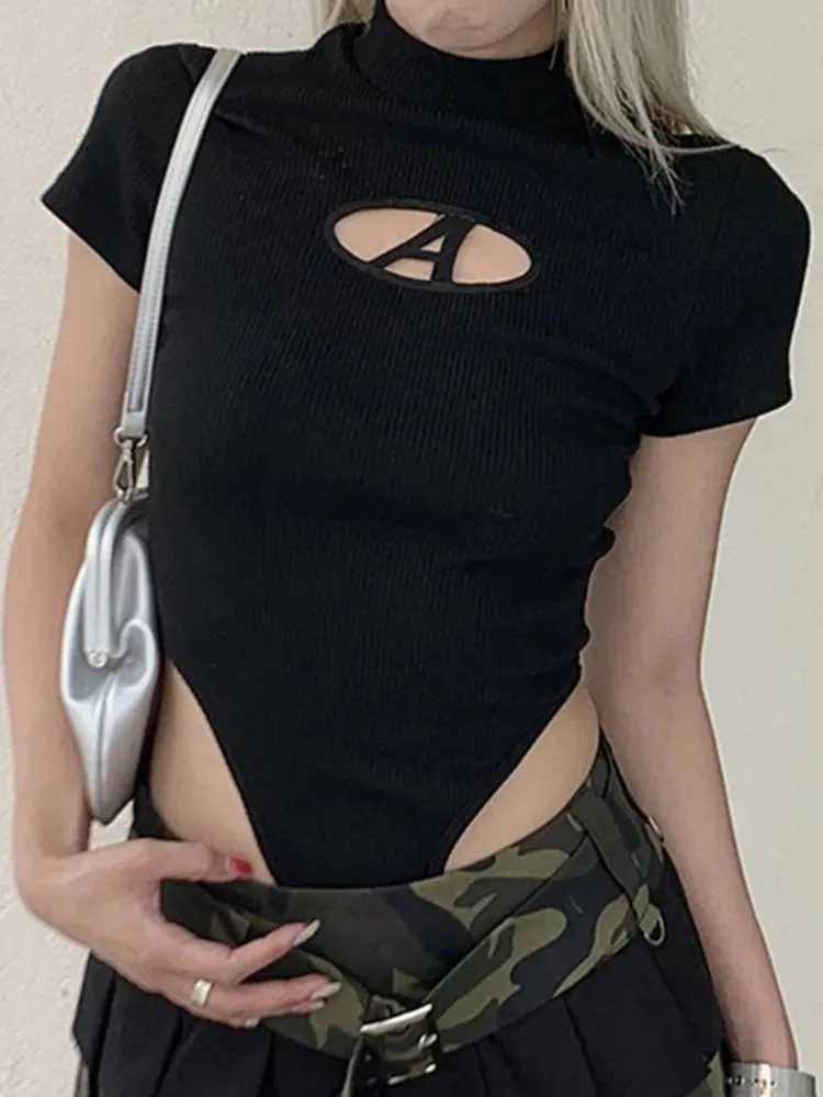 Hollow Out T-shirt Short Sleeve Bodysuits
