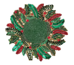 Holly and Sprig Placemat in Green, Red & Gold, Set of 2
